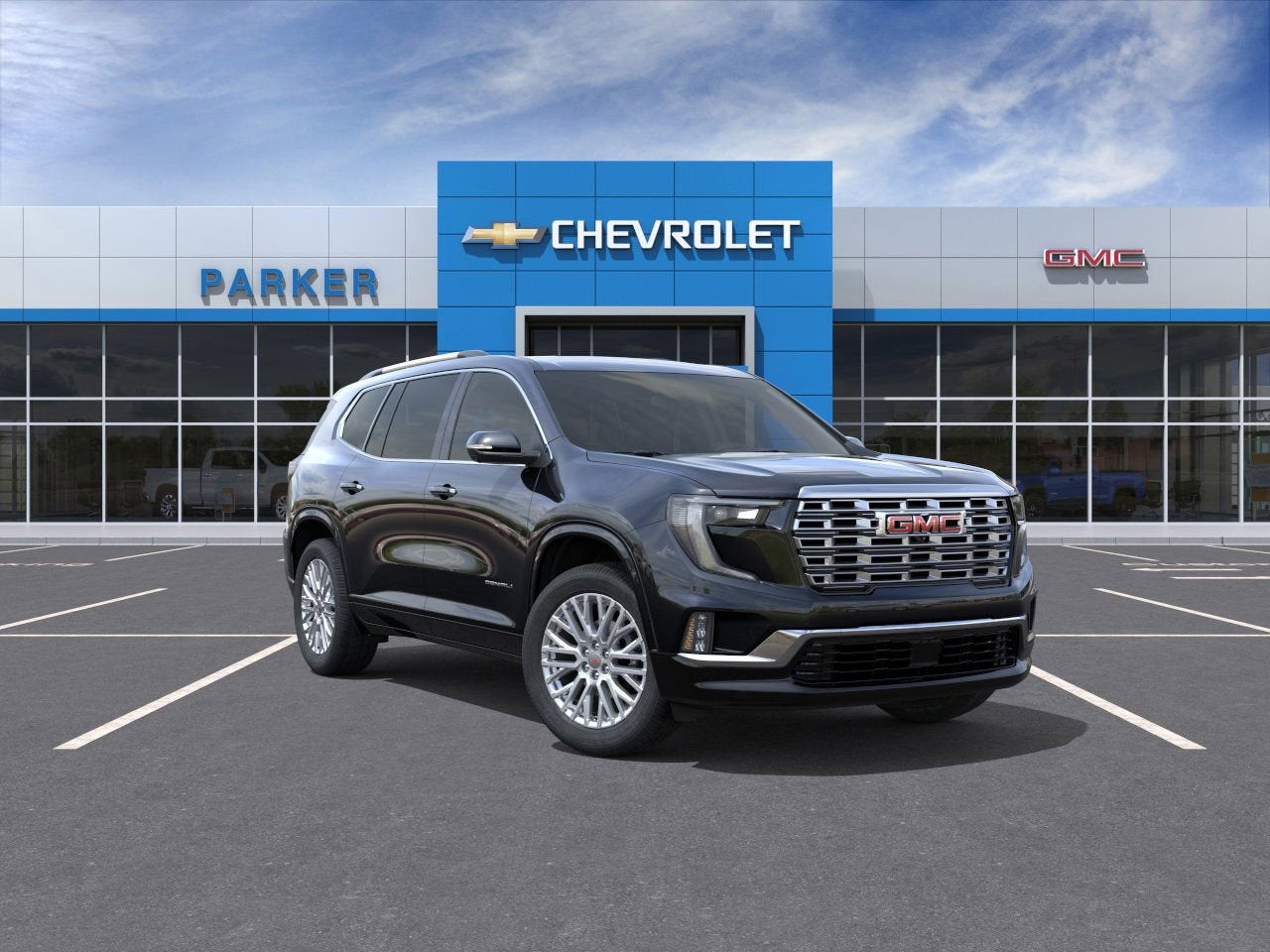 2026 GMC Acadia Denali in Ebony Twilight Metallic — front three-quarter view