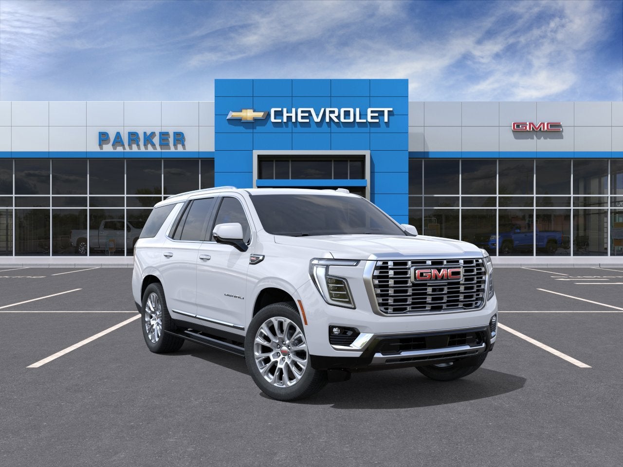 2026 GMC Yukon Denali in Glacier White Tricoat — front three-quarter view