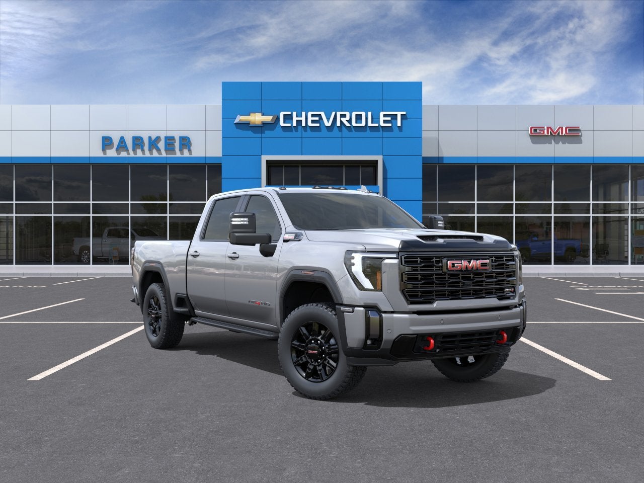2026 GMC Sierra 2500 HD AT4 in Sterling Metallic — front three-quarter view