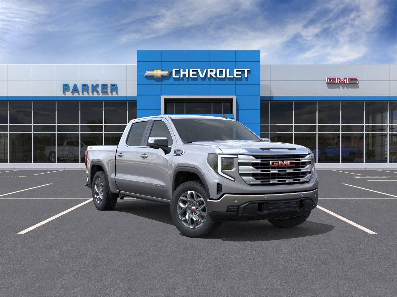 2026 GMC Sierra 1500 SLE in Sterling Metallic — front three-quarter view