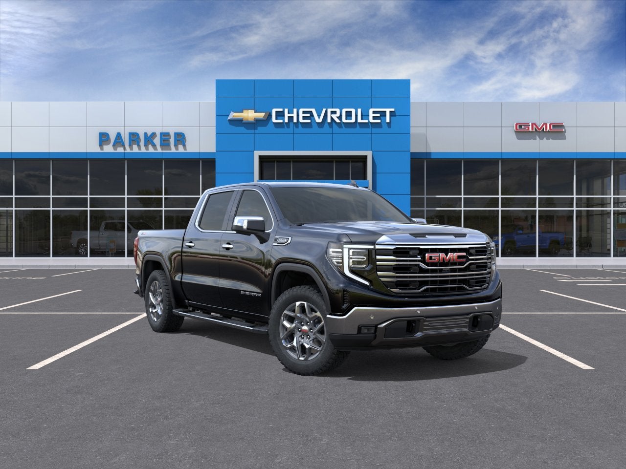 2026 GMC Sierra 1500 SLT in Onyx Black — front three-quarter view
