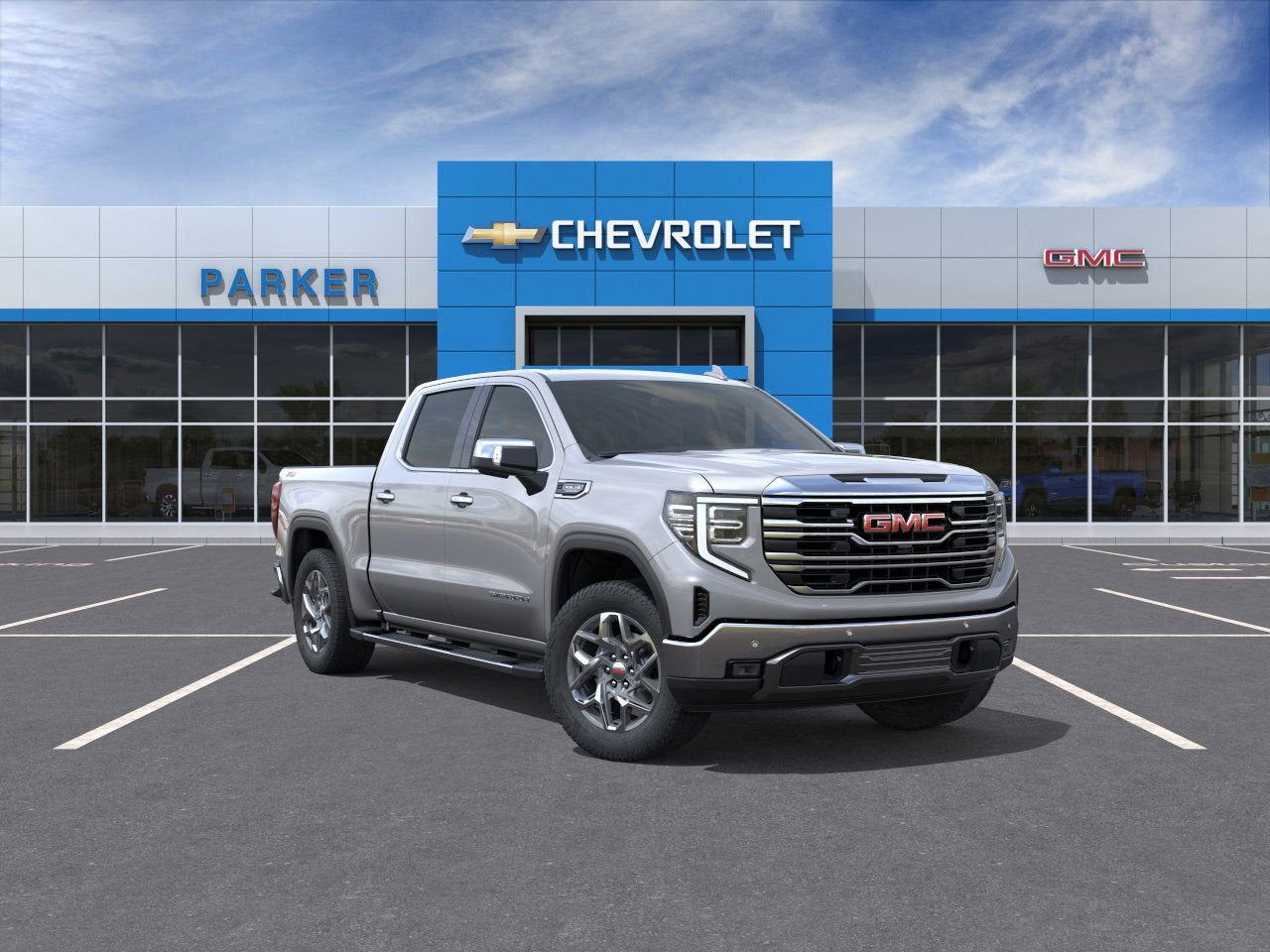 2026 GMC Sierra 1500 SLT in Sterling Metallic — front three-quarter view